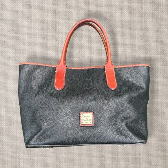 Vintage Dooney & Bourke Black Pebbled Leather Tote Bag with Red Trim - Picture 2 of 12